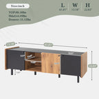 Mobile TV moderno in nero e legno naturale/marrone con 3 armadietti, adatto a TV fino a 70"