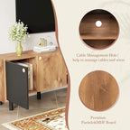 Mobile TV moderno in nero e legno naturale/marrone con 3 armadietti, adatto a TV fino a 70"