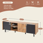 Mobile TV moderno in nero e legno naturale/marrone con 3 armadietti, adatto a TV fino a 70"