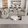 Divano componibile a L beige / nero+blu con letto estraibile, portabicchieri e porta di ricarica, 4-5 posti a sedere