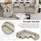 Divano componibile a L beige / nero+blu con letto estraibile, portabicchieri e porta di ricarica, 4-5 posti a sedere
