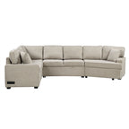 Divano componibile a L beige / nero+blu con letto estraibile, portabicchieri e porta di ricarica, 4-5 posti a sedere