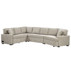 Divano componibile a L beige / nero+blu con letto estraibile, portabicchieri e porta di ricarica, 4-5 posti a sedere