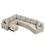 Divano componibile a L beige / nero+blu con letto estraibile, portabicchieri e porta di ricarica, 4-5 posti a sedere
