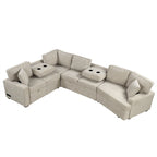 Divano componibile a L beige / nero+blu con letto estraibile, portabicchieri e porta di ricarica, 4-5 posti a sedere