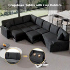 Divano componibile a L beige / nero+blu con letto estraibile, portabicchieri e porta di ricarica, 4-5 posti a sedere