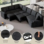 Divano componibile a L beige / nero+blu con letto estraibile, portabicchieri e porta di ricarica, 4-5 posti a sedere