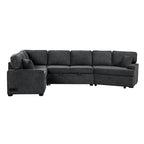 Divano componibile a L beige / nero+blu con letto estraibile, portabicchieri e porta di ricarica, 4-5 posti a sedere