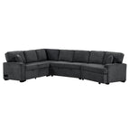 Divano componibile a L beige / nero+blu con letto estraibile, portabicchieri e porta di ricarica, 4-5 posti a sedere