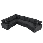 Divano componibile a L beige / nero+blu con letto estraibile, portabicchieri e porta di ricarica, 4-5 posti a sedere