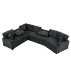 Divano componibile a L beige / nero+blu con letto estraibile, portabicchieri e porta di ricarica, 4-5 posti a sedere