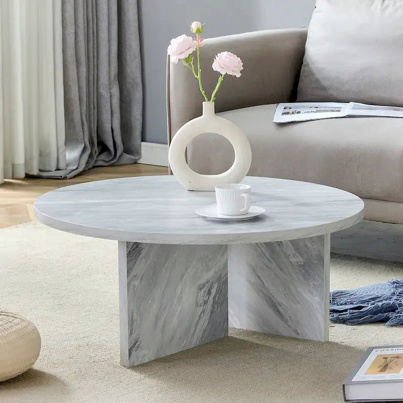 Tavolino da caffè rotondo bianco/noce, MDF, 1 pezzo