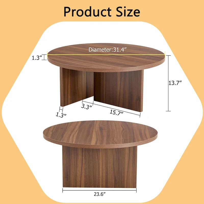 Tavolino da caffè rotondo bianco/noce, MDF, 1 pezzo