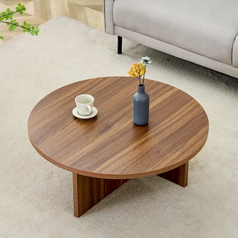 Tavolino da caffè rotondo bianco/noce, MDF, 1 pezzo