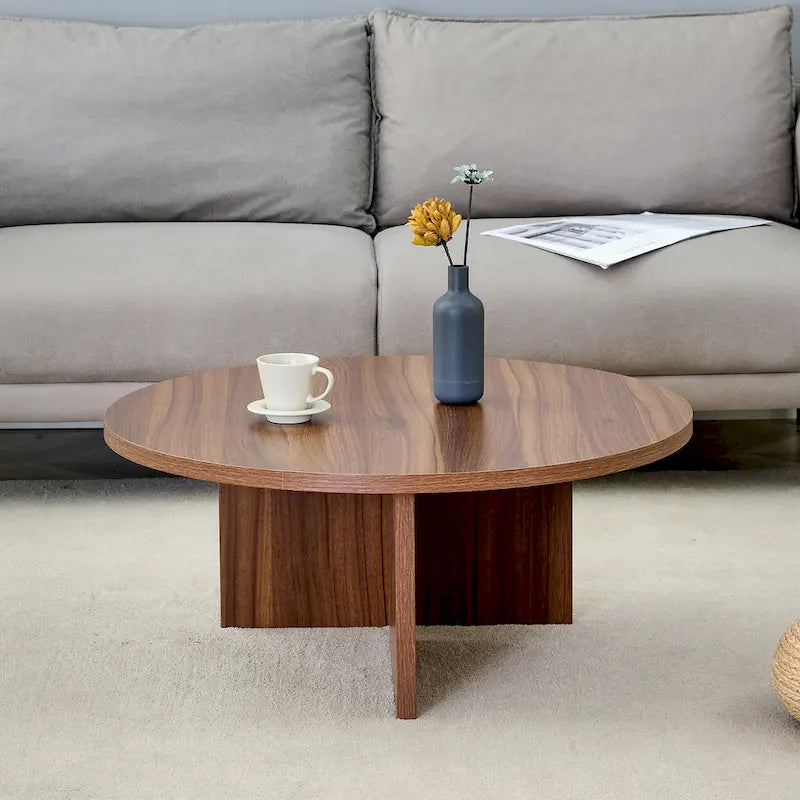 Tavolino da caffè rotondo bianco/noce, MDF, 1 pezzo