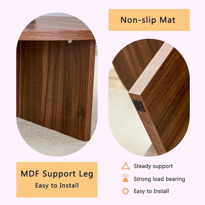 Tavolino da caffè rotondo bianco/noce, MDF, 1 pezzo