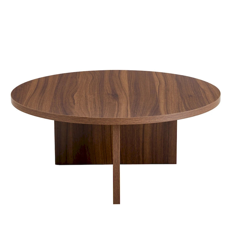 Tavolino da caffè rotondo bianco/noce, MDF, 1 pezzo
