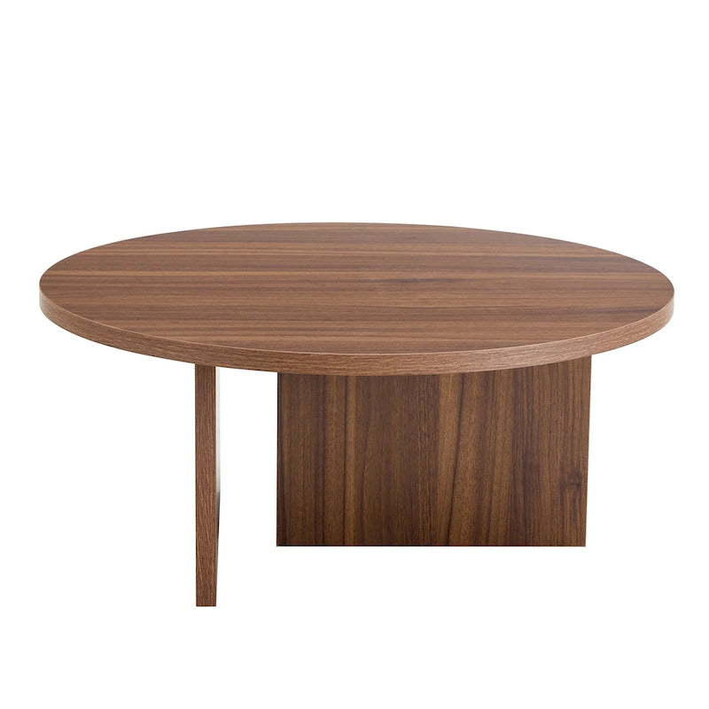 Tavolino da caffè rotondo bianco/noce, MDF, 1 pezzo
