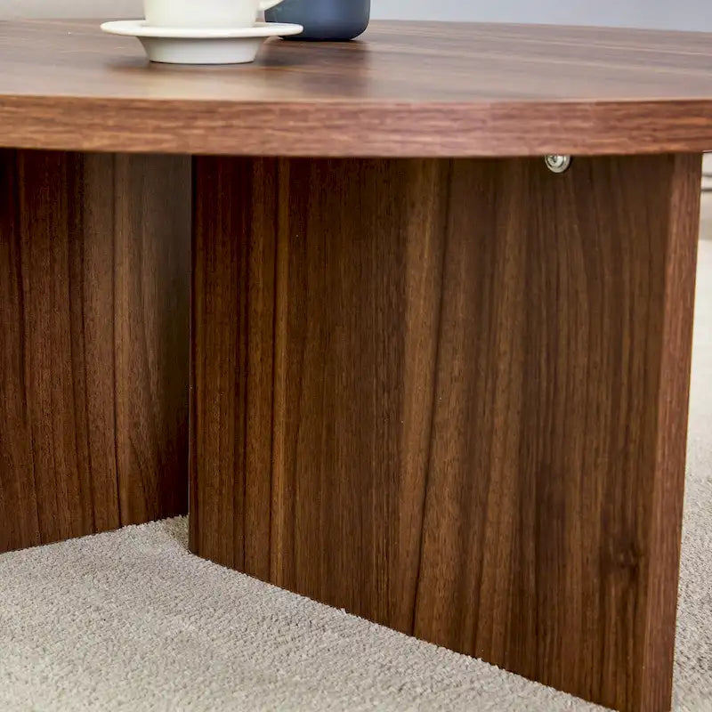 Tavolino da caffè rotondo bianco/noce, MDF, 1 pezzo