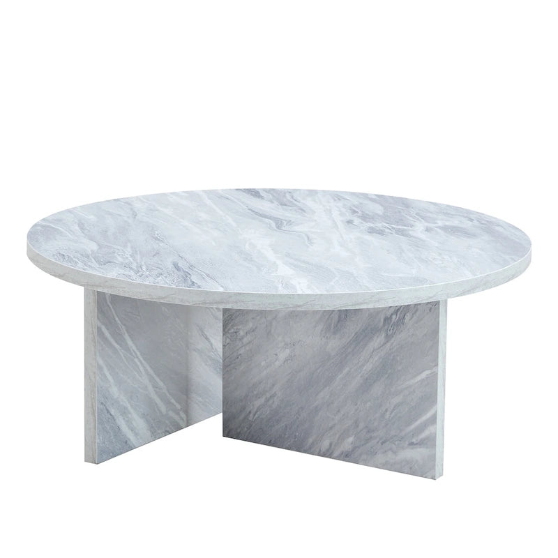 Tavolino da caffè rotondo bianco/noce, MDF, 1 pezzo