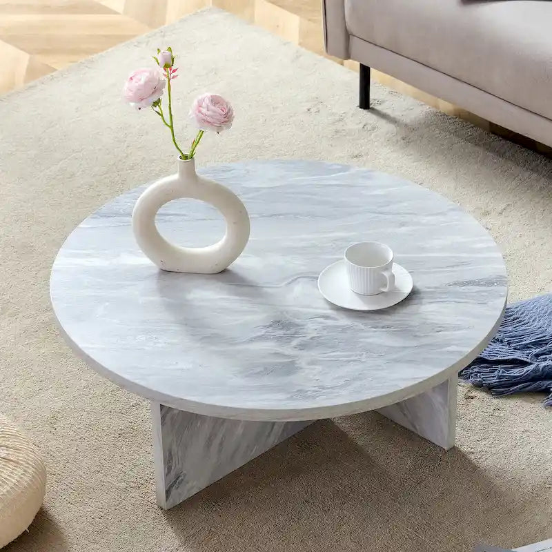 Tavolino da caffè rotondo bianco/noce, MDF, 1 pezzo