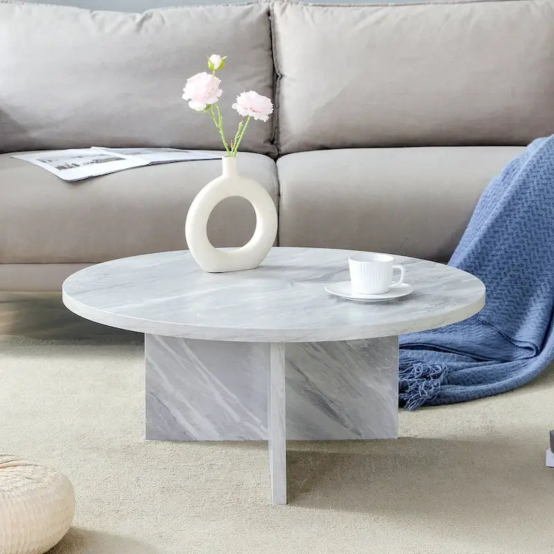 Tavolino da caffè rotondo bianco/noce, MDF, 1 pezzo