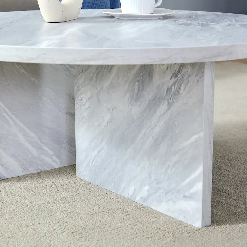 Tavolino da caffè rotondo bianco/noce, MDF, 1 pezzo