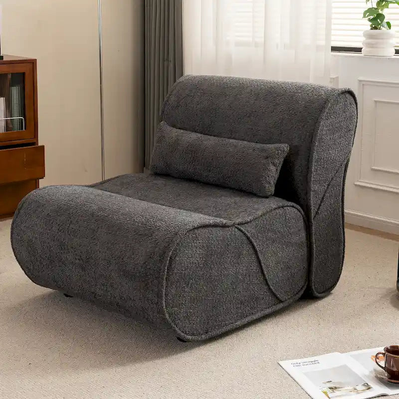 Poltrona reclinabile in tessuto granulato con cuscini – Nero opaco / Beige / Grigio scuro, Posto singolo