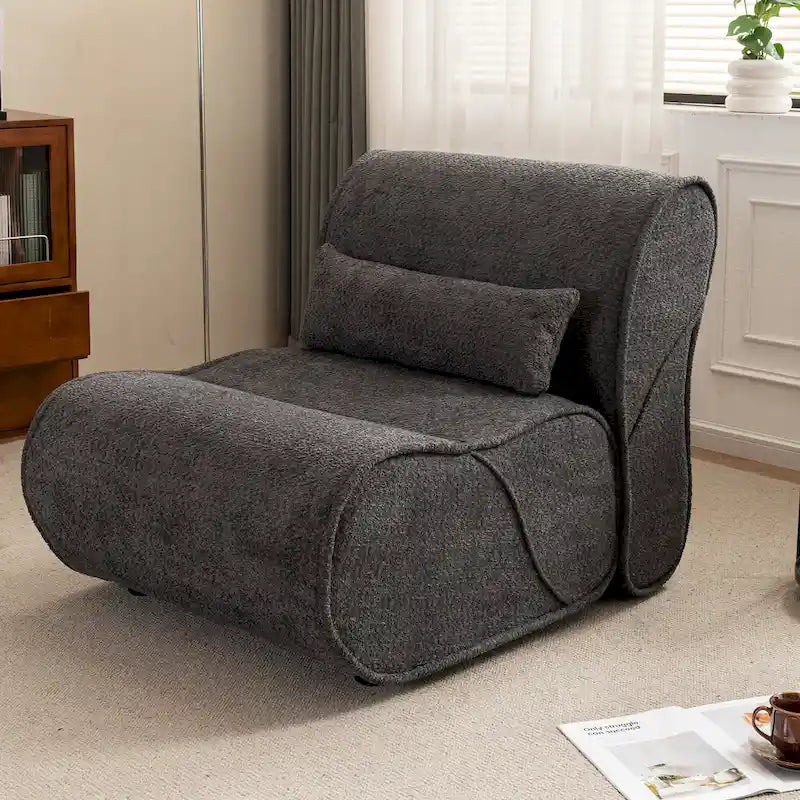 Poltrona reclinabile in tessuto granulato con cuscini – Nero opaco / Beige / Grigio scuro, Posto singolo