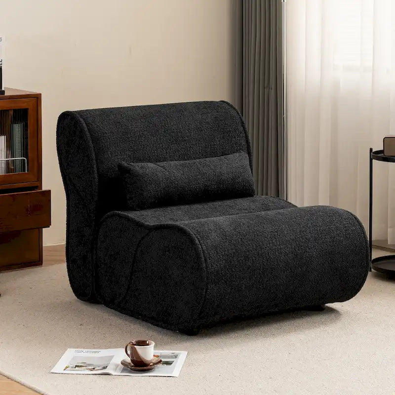 Poltrona reclinabile in tessuto granulato con cuscini – Nero opaco / Beige / Grigio scuro, Posto singolo