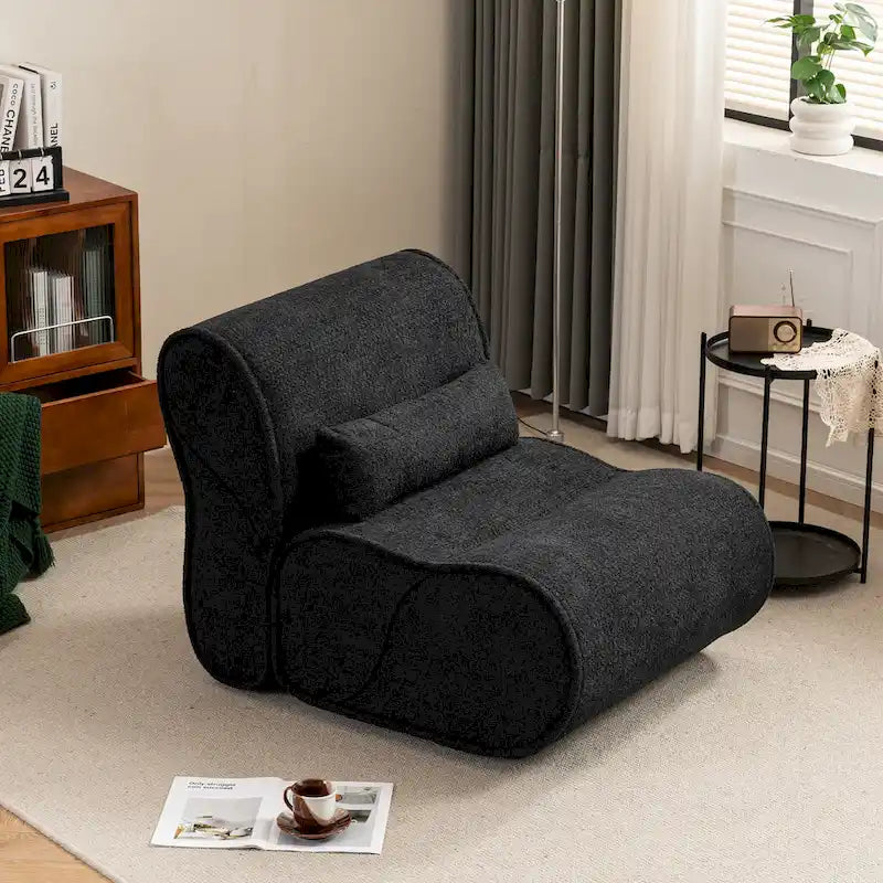 Poltrona reclinabile in tessuto granulato con cuscini – Nero opaco / Beige / Grigio scuro, Posto singolo
