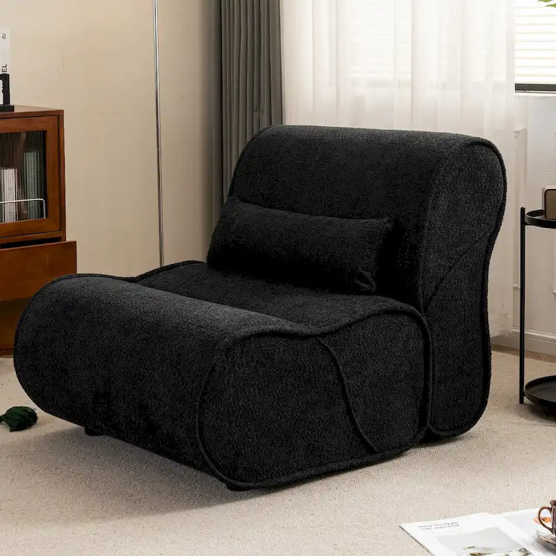Poltrona reclinabile in tessuto granulato con cuscini – Nero opaco / Beige / Grigio scuro, Posto singolo