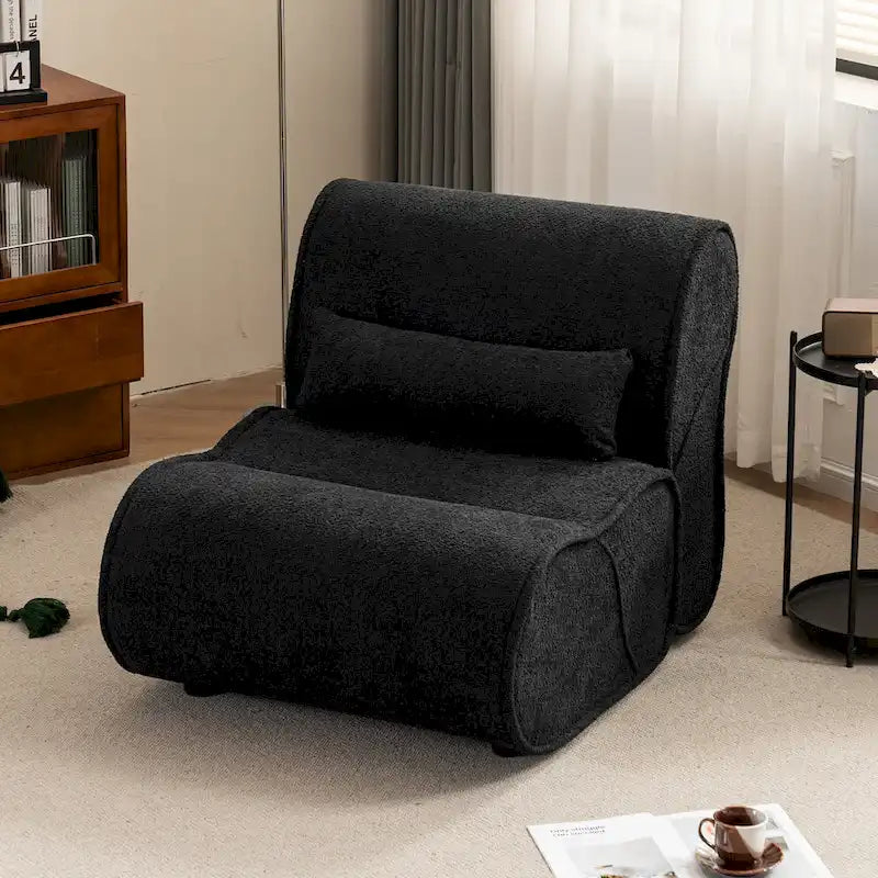 Poltrona reclinabile in tessuto granulato con cuscini – Nero opaco / Beige / Grigio scuro, Posto singolo