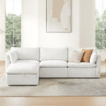 Divano componibile a L con penisola/pouf in crema/bianco, 4 pezzi, 4 posti
