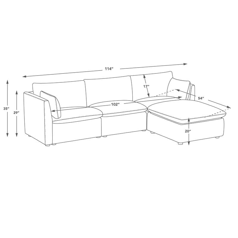 Divano componibile a L con penisola/pouf in crema/bianco, 4 pezzi, 4 posti