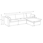 Divano componibile a L con penisola/pouf in crema/bianco, 4 pezzi, 4 posti