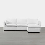 Divano componibile a L con penisola/pouf in crema/bianco, 4 pezzi, 4 posti