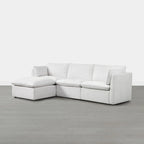 Divano componibile a L con penisola/pouf in crema/bianco, 4 pezzi, 4 posti
