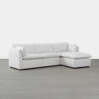 Divano componibile a L con penisola/pouf in crema/bianco, 4 pezzi, 4 posti