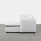 Divano componibile a L con penisola/pouf in crema/bianco, 4 pezzi, 4 posti