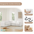 Divano componibile a L con penisola/pouf in crema/bianco, 4 pezzi, 4 posti