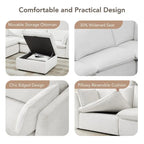 Divano componibile a L con penisola/pouf in crema/bianco, 4 pezzi, 4 posti