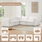 Divano componibile a L con penisola/pouf in crema/bianco, 4 pezzi, 4 posti