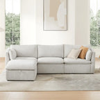 Divano componibile a L con penisola/pouf in crema/bianco, 4 pezzi, 4 posti