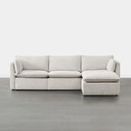 Divano componibile a L con penisola/pouf in crema/bianco, 4 pezzi, 4 posti