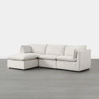 Divano componibile a L con penisola/pouf in crema/bianco, 4 pezzi, 4 posti