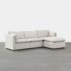 Divano componibile a L con penisola/pouf in crema/bianco, 4 pezzi, 4 posti
