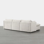 Divano componibile a L con penisola/pouf in crema/bianco, 4 pezzi, 4 posti