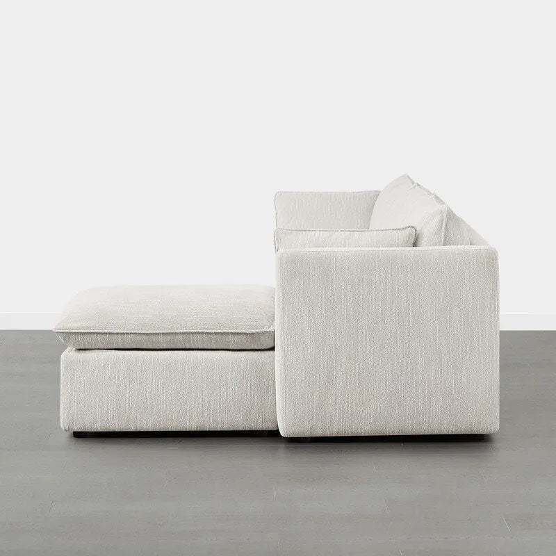 Divano componibile a L con penisola/pouf in crema/bianco, 4 pezzi, 4 posti