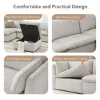 Divano componibile a L con penisola/pouf in crema/bianco, 4 pezzi, 4 posti